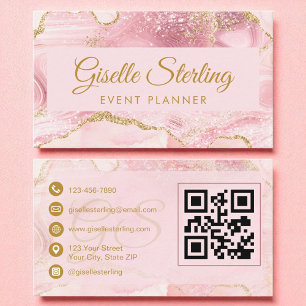 Eventplaner Rosa Gold Agate QR Code Visitenkarte