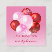 Eventplaner Rosa Rote Ballons Quadratische Visitenkarte (Vorderseite)