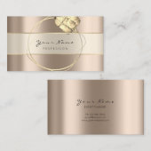 Eventplaner Streifen Gold Elfenbein Creamy Floral Visitenkarte (Vorne/Hinten)
