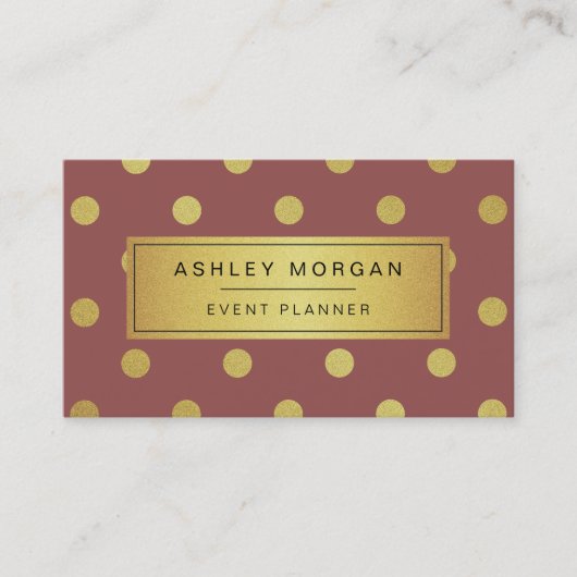 Eventplaner - Trendy Marsala Gold Glitzer Dots Visitenkarte (Vorderseite)