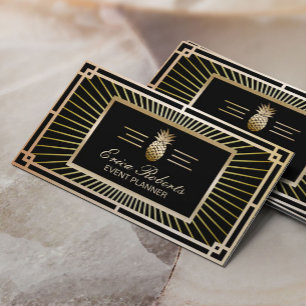 Eventplaner Vintage Goldener Ananas Art Deco Visitenkarte