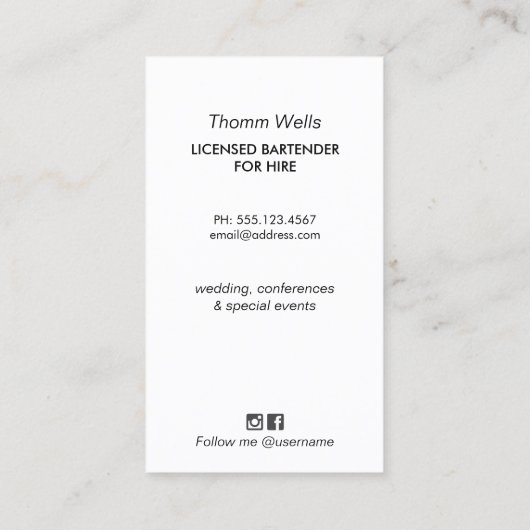 Events Barkeeper Festivals Visitenkarte (Rückseite)