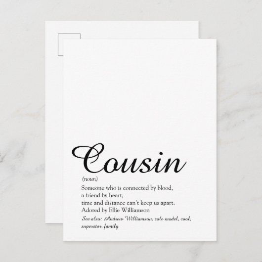 Ever Cousin Definition Elegantes Skript Postkarte (Vorne/Hinten)