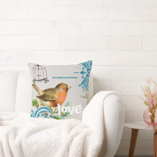 Everafter Bride Aquamarin Coral Gray Niedlich Bird Kissen