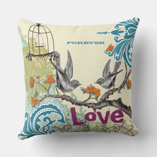 Everafter Bride Aquamarin Limon Coral Plum Bird Bi Kissen (Rückseite)