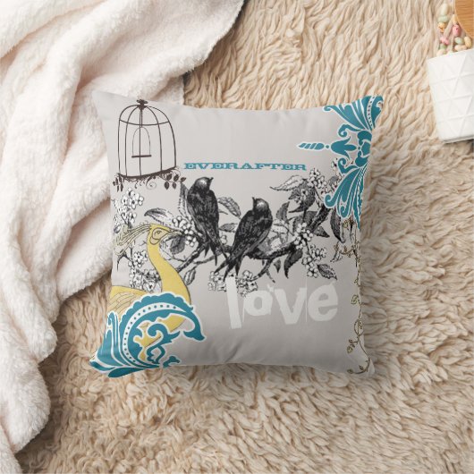 Everafter Bride Aquamarin Yellow Gray Peacock Bird Kissen (Decke)
