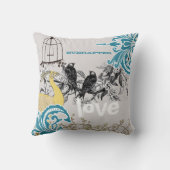 Everafter Bride Aquamarin Yellow Gray Peacock Bird Kissen (Rückseite)