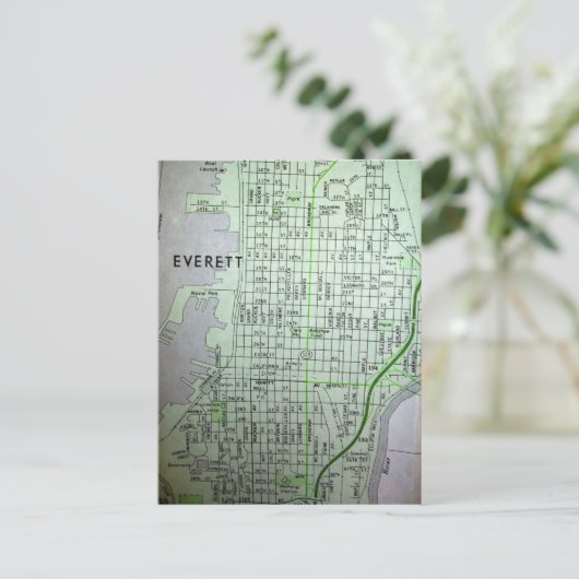 Everett, WA Vintag Map Postkarte (Stehend Vorderseite)