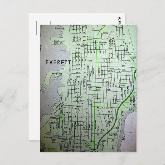 Everett, WA Vintag Map Postkarte (Vorne/Hinten)