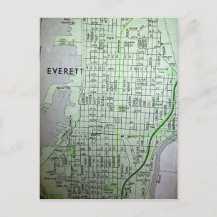 Everett, WA Vintag Map Postkarte