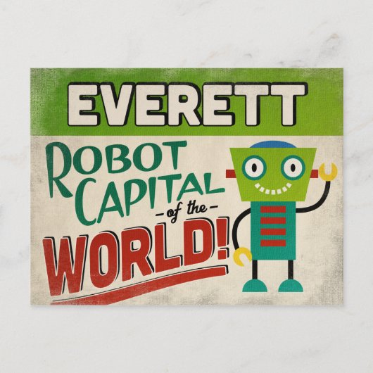 Everett Washington Robot - Funny Vintag Postkarte (Vorderseite)