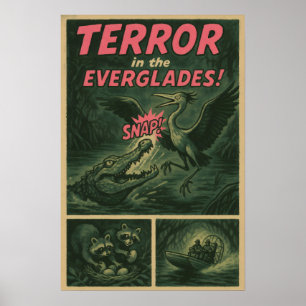 Everglades Comic - Alligator Attack Horror Poster