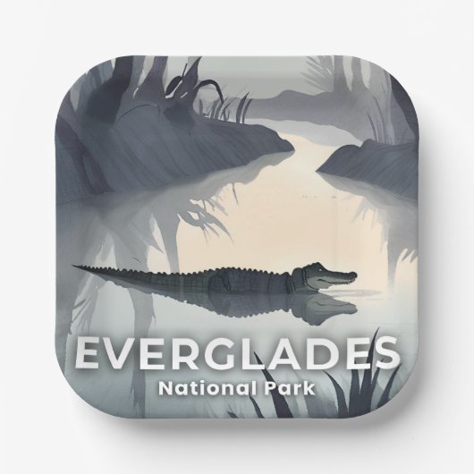 Everglades National Park | Watercolor Alligator Pappteller (Vorderseite)