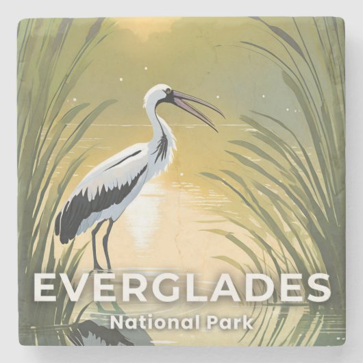 Everglades National Park | Watercolor Stork Steinuntersetzer (Vorderseite)