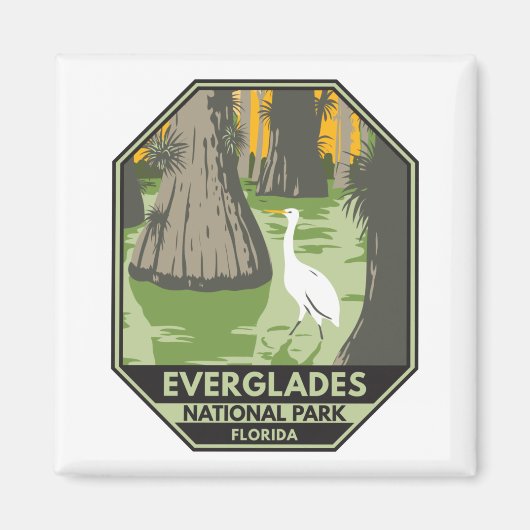 Everglades Nationalpark Florida Egret Vintag Magnet (Vorne)