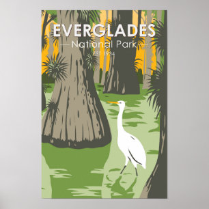 Everglades Nationalpark Florida Egret Vintag Poster