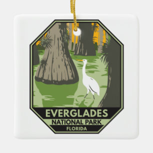 Everglades Nationalpark Florida Egret Vintage Keramikornament