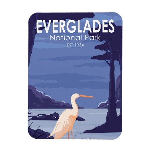 Everglades Nationalpark Night Egret Vintag Magnet (Vertikal)