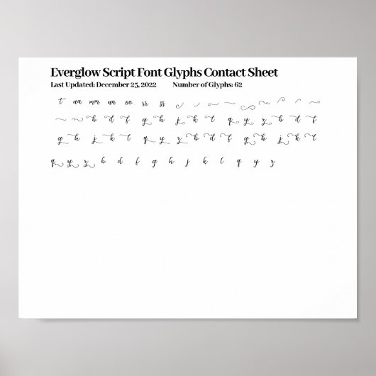 Everglow Script-Schriftzeichen Kontaktblatt Poster (Vorne)