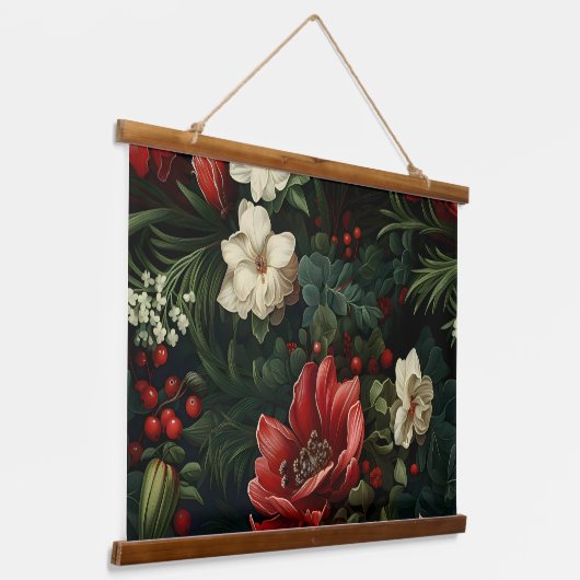 Everglow Weihnachten Florals Botanical Wandteppich Mit Holzrahmen (Gewinkelt)