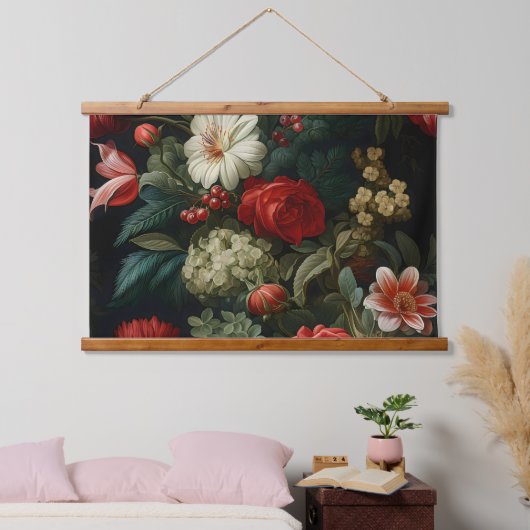 Everglow Weihnachten Florals Botanical Wandteppich Mit Holzrahmen (Schlafzimmer)