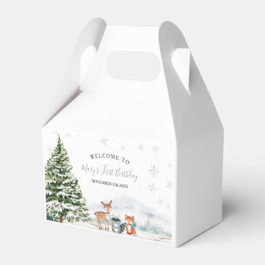 Evergreen Animal Winter Onederland Birthday Geschenkschachtel (Vorderseite)