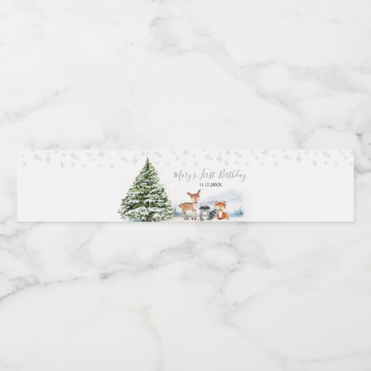 Evergreen Animal Winter Onederland Birthday Wasserflaschenetikett (Einzelnes Label)