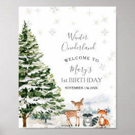 Evergreen Animal Winter Onederland Party Willkomme Poster