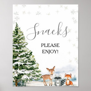 Evergreen Animal Winter Onederland Snacks Sign Poster