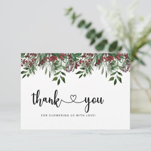 Evergreen Baby Dusche Vielen Dank Dankeskarte (Stehend Vorderseite)