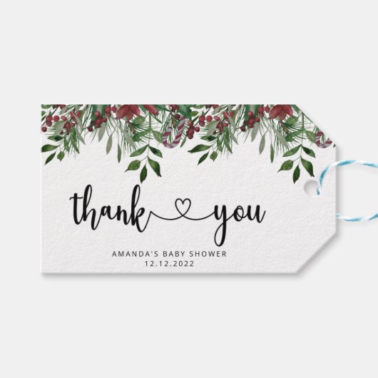 Evergreen Baby Dusche Vielen Dank Geschenkanhänger (Vorderseite (Horizontal))