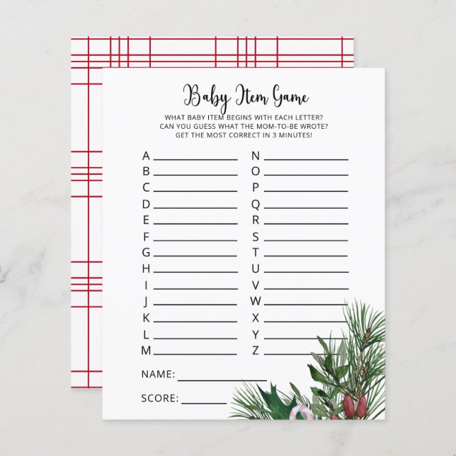 Evergreen Baby Item Game. Baby Shower Game (Vorne/Hinten)