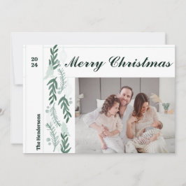 Evergreen Berry Garland Modern Ein Foto Weihnachte Feiertagskarte