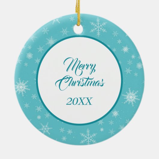 Evergreen Blue Snowflake Border Keramik Ornament (Hinten)