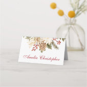Evergreen Blume Winter Wedding Platzkarte (Vorderseite)