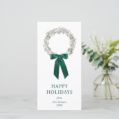 Evergreen Bow Wreath Foto Feiertagskarte (Stehend Vorderseite)