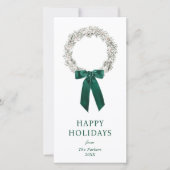 Evergreen Bow Wreath Foto Feiertagskarte (Vorderseite)