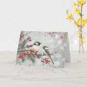 Evergreen Branch mit Chickades und Schneeflocken Karte (Gelbe Blume)