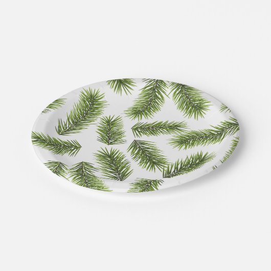 Evergreen Branch Muster Pappteller (Schrägansicht)