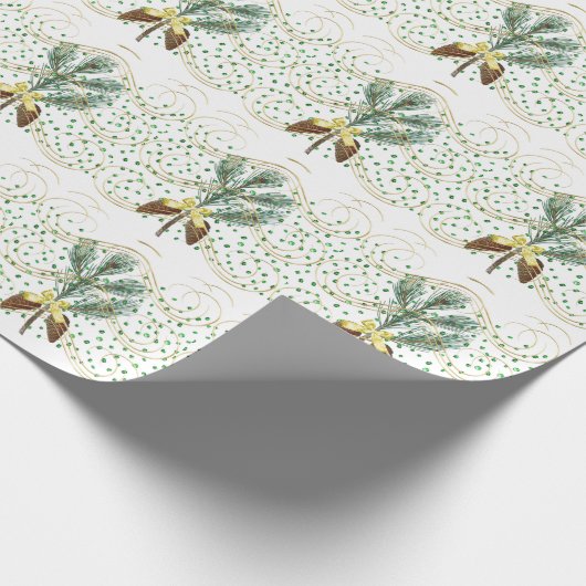 Evergreen Branch und Golden Bow Geschenkpapier (Ecke)