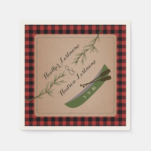 Evergreen Branches + Canoe Kariert Wedding Napkins Serviette (Vorderseite)
