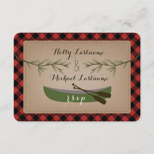 Evergreen Branches + Canoe Kariert Wedding R.S.V.P RSVP Karte