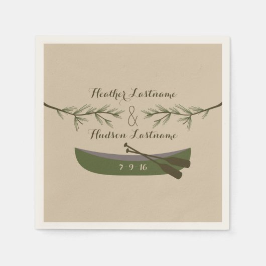 Evergreen Branches + Canoe Wedding Napkins Serviette (Vorderseite)