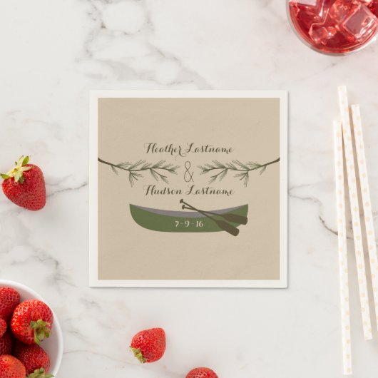 Evergreen Branches + Canoe Wedding Napkins Serviette (Beispiel)