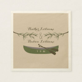 Evergreen Branches + Canoe Wedding Napkins Serviette