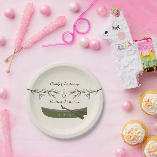 Evergreen Branches + Canoe Wedding Pappteller (Party)