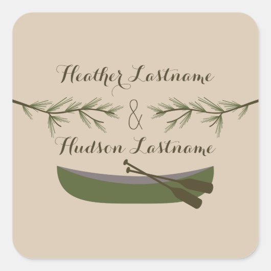 Evergreen Branches & Canoe Wedding Sticker (Vorderseite)