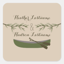 Evergreen Branches & Canoe Wedding Sticker