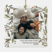 Evergreen Branches Festtage Foto Weihnachten Keramikornament (Rückseite)
