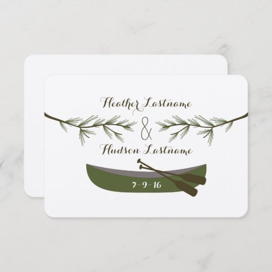 Evergreen Branches + Kanu Hochzeit Speichern Sie d Save The Date (Vorne/Hinten)